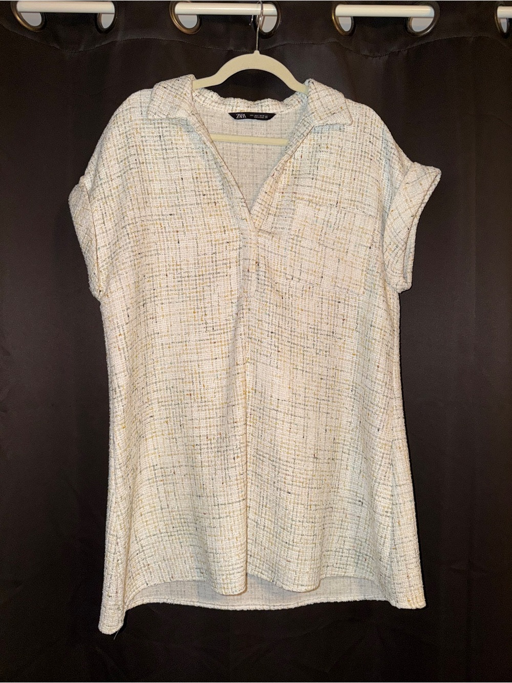 Zara Cream Multi-Tone Textured Short-Sleeve Dress